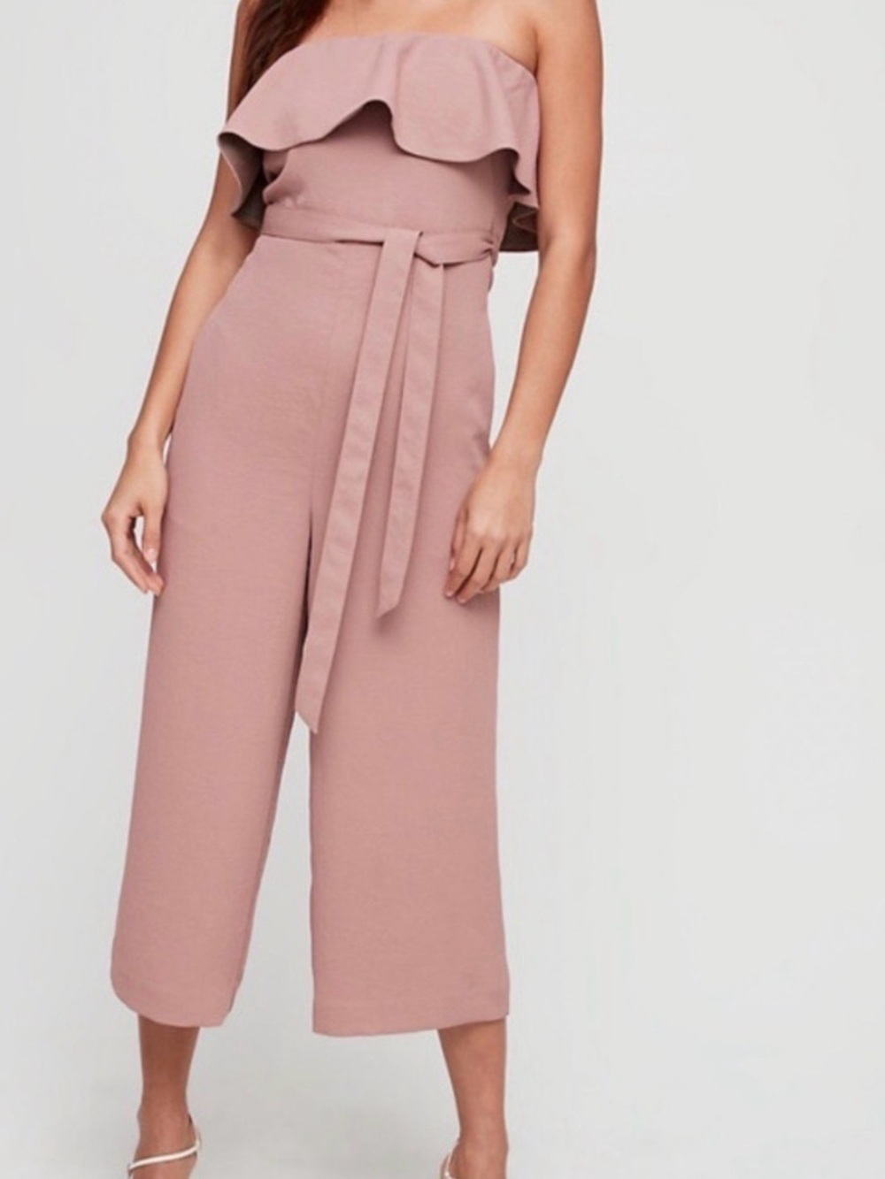 Aritzia Babaton Size 4 Strapless Ruffle Wide-Leg Jumpsuit - Dusty Rose